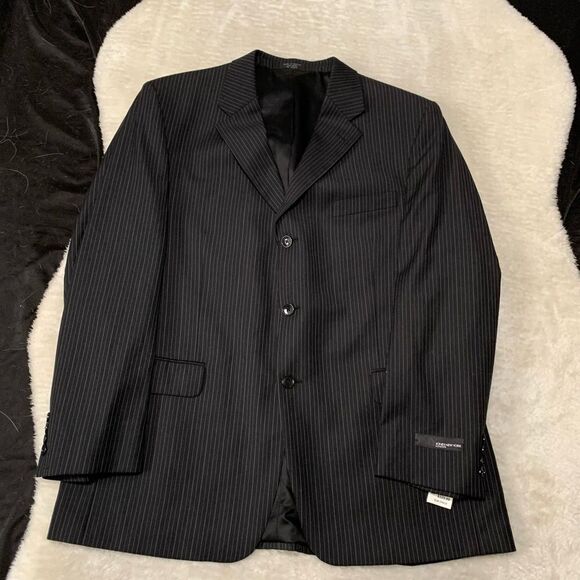 New Jones New York Elements Mens Charcoal Wool‎ Blazer Size 44R Striped Jacket - Picture 1 of 9